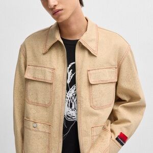 HUGO Tan Shirt Jacket with Red Stitching